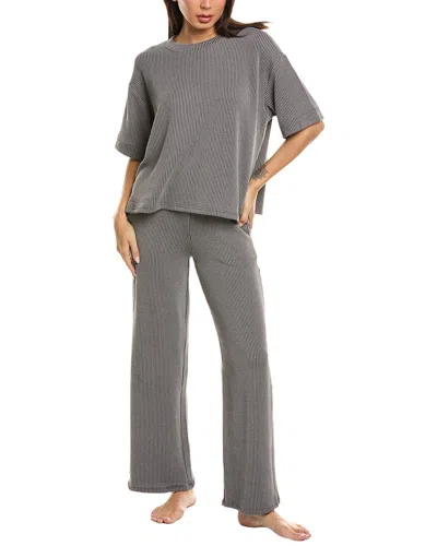 Marion 2pc Raised Rib T-shirt & Pant Set In Gray