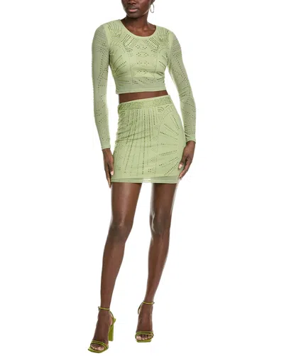 Marion 2pc Rhinestone Mesh Top & Skirt Set In Green