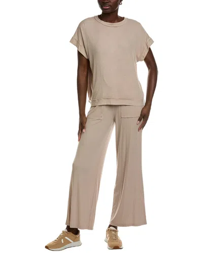 Marion 2pc Ribbed Acid Wash Top & Pant Set In Brown