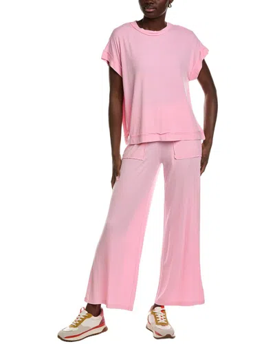 Marion 2pc Ribbed Acid Wash Top & Pant Set In Pink