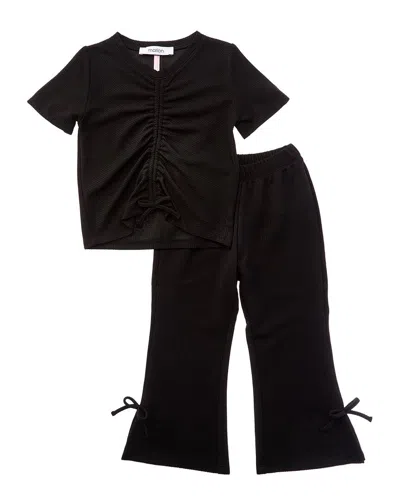 Marion Kids' 2pc Ruched Top & Pant Set In Black