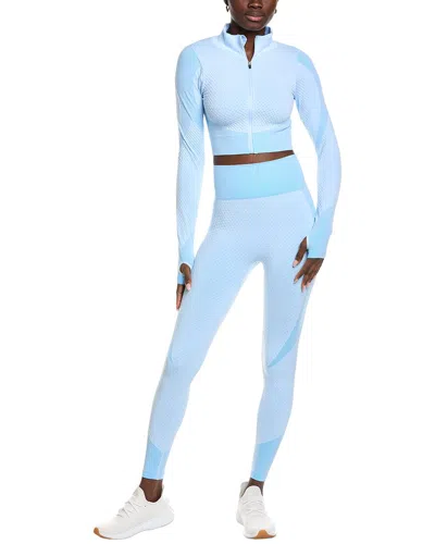 Marion 2pc Seamless Pop Up Zip Up Top & Legging Set In Blue