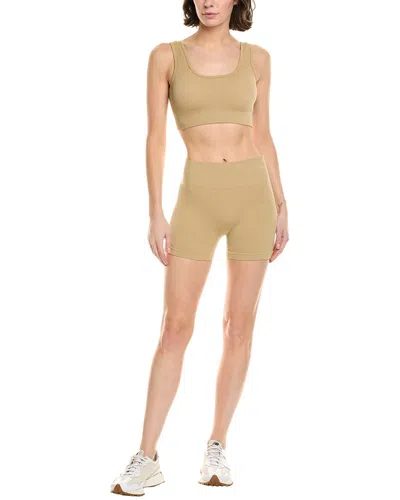 Marion 2pc Seamless Sports Bra & Short Set In Beige
