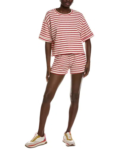 Marion 2pc Striped Tee Shirt & Short Set In Red