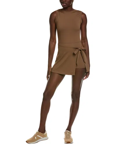 Marion 2pc Tie Front Tennis Mini Dress & Short Set In Brown