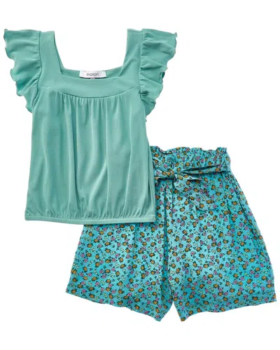 Marion 2pc Top & Floral Short Set In Blue