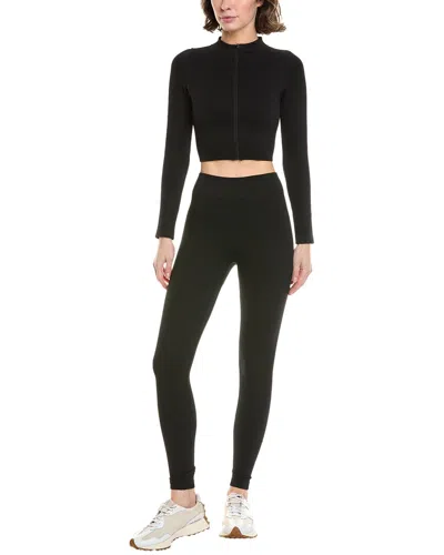 Marion 2pc Zip Crop Top & Pant Set In Black