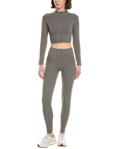 Marion 2pc Zip Crop Top & Pant Set In Grey