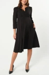 Marion Women's Empire Waist Maternity & Nursing Midi Tea Dress In Tencel In Black