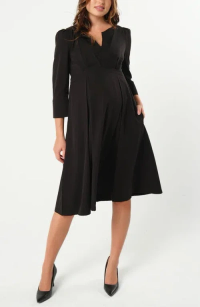 MARION 3/4 SLEEVE EMPIRE WAIST MATERNITY & NURSING MIDI TEA DRESS