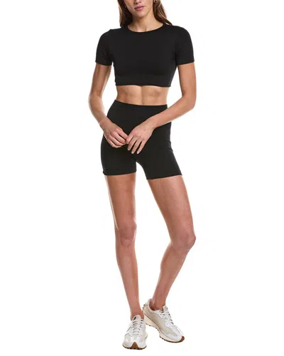 Marion 4in 2pc Open-back Crop Top & Short Set In Black