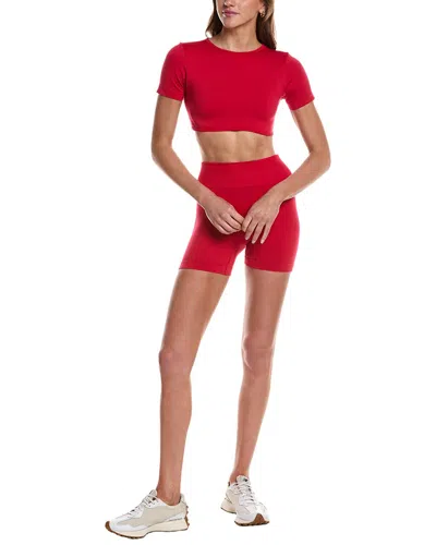 Marion 4in 2pc Open-back Crop Top & Short Set In Red