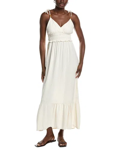 Marion Beaded Linen-blend Strap Ruffled Dress In White
