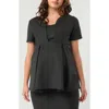 Marion Women's Maternity & Nursing Short Sleeve Empire Waist Top In Italian Stretch Suiting Fabric (regular In Dark Grey