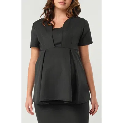 Marion Women's Maternity & Nursing Short Sleeve Empire Waist Top In Italian Stretch Suiting Fabric (regular In Dark Grey