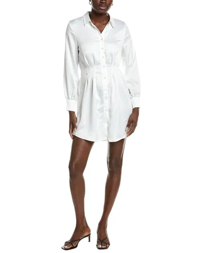 Marion Cinched Pleated Satin Shirtdress In Off White