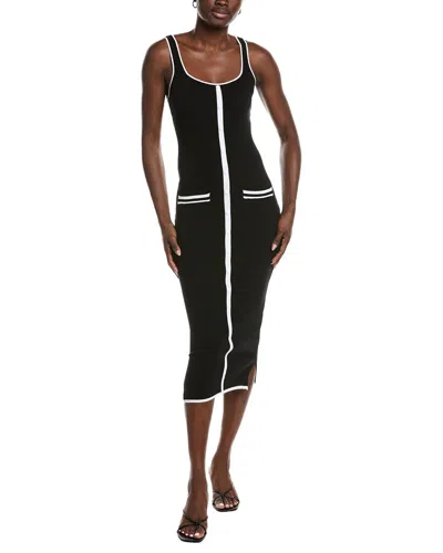 Marion Contrast Piping Ribbed Pocket Dress In Black