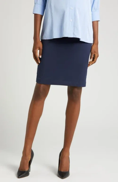 Marion Knee Length Maternity Pencil Skirt With Bump Panel In Blue