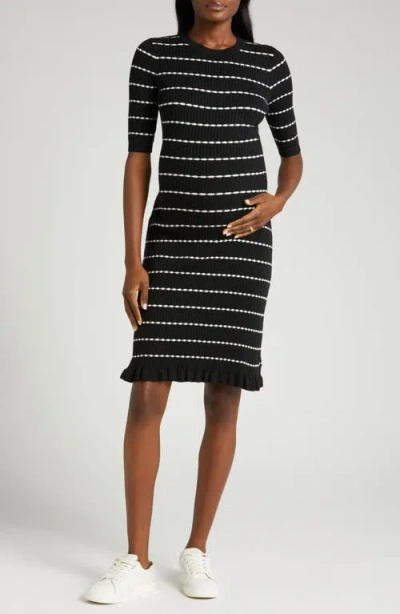 MARION KNEE LENGTH STRIPED MATERNITY & NURSING SWEATER DRESS