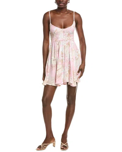 Marion Leaf Printed A-line Dress In Pink