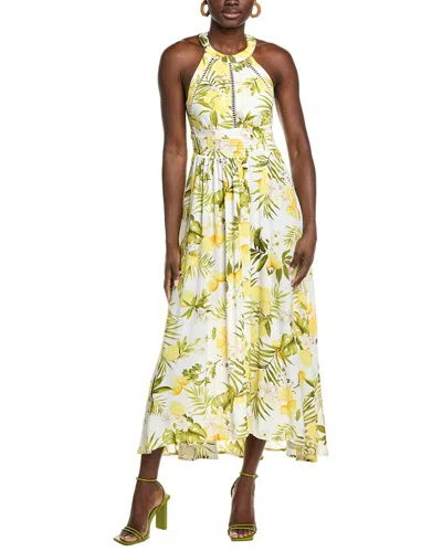 Marion Lemon & Leaf Halter Smocked Maxi Dress In Multi