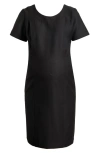 Marion Women's Short Sleeve Maternity & Nursing Knee Length Dress In Italian Stretch Suiting Fabric In Black