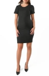 Marion Women's Short Sleeve Maternity & Nursing Knee Length Dress In Italian Stretch Suiting Fabric In Dark Grey