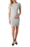 Marion Women's Short Sleeve Maternity & Nursing Knee Length Dress In Italian Stretch Suiting Fabric In Light Grey