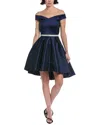 Marion Off-shoulder Diamond Belt Party Dress In Blue