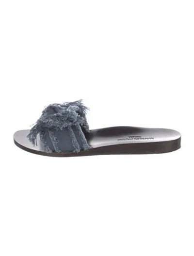 Pre-owned Marion Parke Denim Bow Accents Slides In Blue