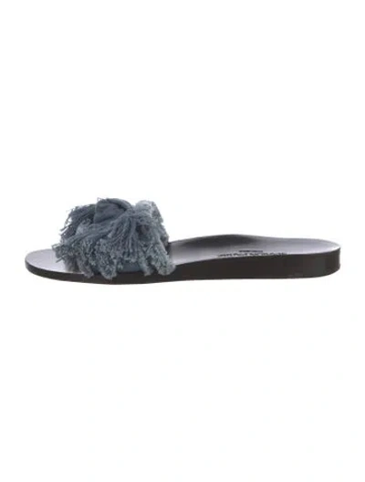 Pre-owned Marion Parke Denim Bow Accents Slides In Brown/green/neutrals