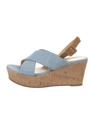 Pre-owned Marion Parke Denim Colorblock Pattern Slingback Sandals In Blue