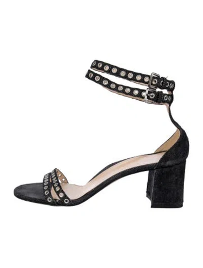 Pre-owned Marion Parke Denim Distressed Accents Sandals In Black