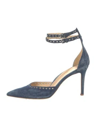 Pre-owned Marion Parke Denim Eyelet Trim Pumps In Blue