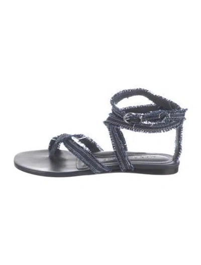 Pre-owned Marion Parke Denim Raw-edge Trim Gladiator Sandals In Blue