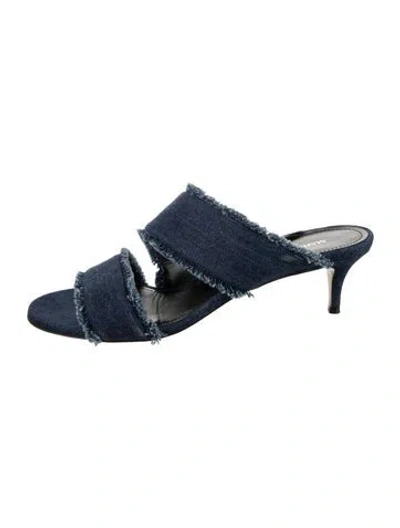 Pre-owned Marion Parke Denim Raw-edge Trim Sandals In Blue