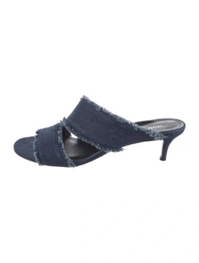 Pre-owned Marion Parke Denim Raw-edge Trim Slides In Blue