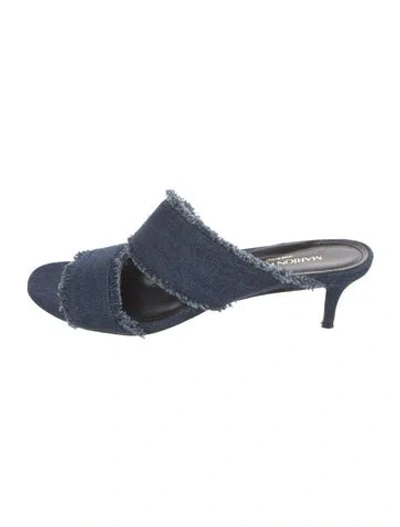 Pre-owned Marion Parke Denim Raw-edge Trim Slides In Blue
