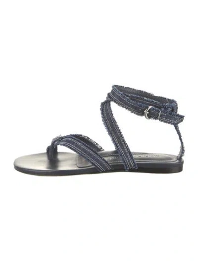 Pre-owned Marion Parke Denim Striped Gladiator Sandals In Blue