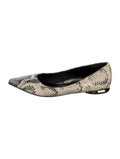 Pre-owned Marion Parke Embossed Leather Animal Print Flats In Neutrals