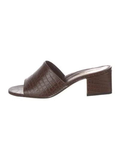 Pre-owned Marion Parke Embossed Leather Slides In Brown