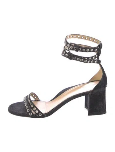Pre-owned Marion Parke Eyelet Trim Sandals In Black