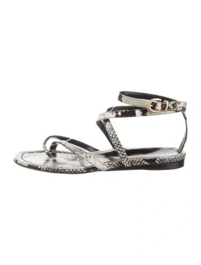 Pre-owned Marion Parke Leather Animal Print Sandals In Black