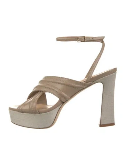 Pre-owned Marion Parke Leather Beaded Accents Sandals In Neutral