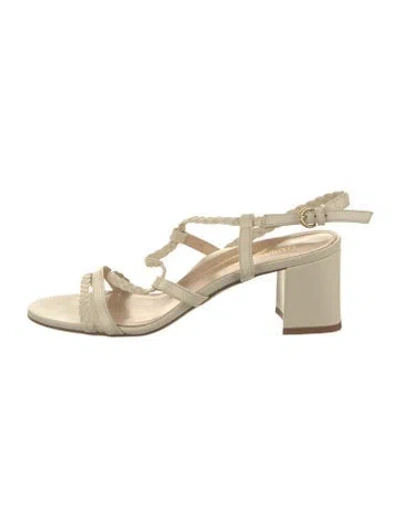 Pre-owned Marion Parke Leather Braided Accents Gladiator Sandals In Neutral