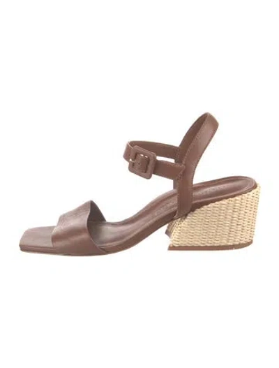 Pre-owned Marion Parke Leather Braided Accents Sandals In Brown