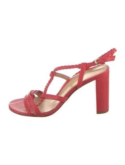 Pre-owned Marion Parke Leather Braided Accents Sandals In Red