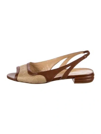 Pre-owned Marion Parke Leather Colorblock Pattern Slingback Flats In Brown