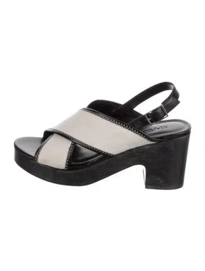 Pre-owned Marion Parke Leather Colorblock Pattern Slingback Sandals In Black