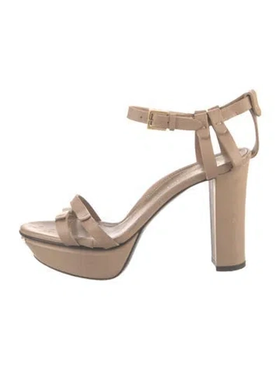 Pre-owned Marion Parke Leather Cutout Accent Sandals In Neutrals